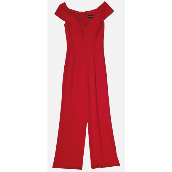 Xscape Red Crepe Off The Shoulders Sweetheart Stretch Party Jumpsuit - Picture 3 of 8